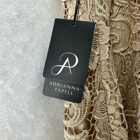 Adrianna Papell Dress Size 6 Lace Overlay Sheath Boat Neck Sleeveless Beige - Picture 8 of 12